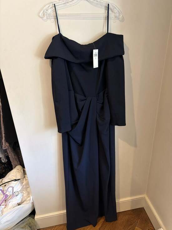Lauren Ralph Lauren Rib-Knit & Crepe Off-the-Shoulder Column Gown Sz 16 stretch - Picture 6 of 10